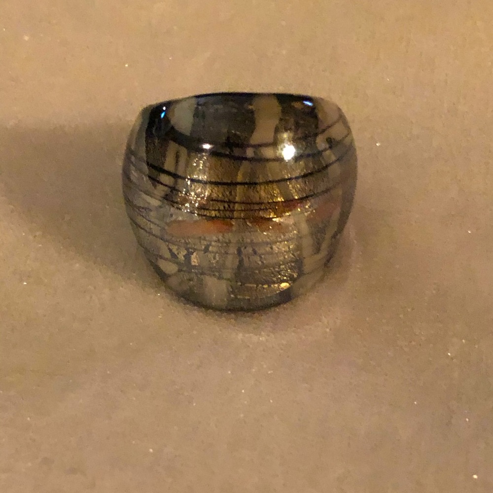 Silver, black and rose gold glass ring. Size 7.